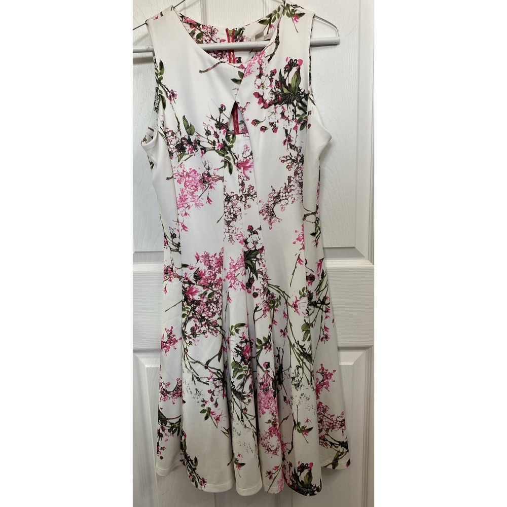Dress Barn Women's NWT White W/pink Flowers Fit & Flare Dress Sz 10 Wedding‎
